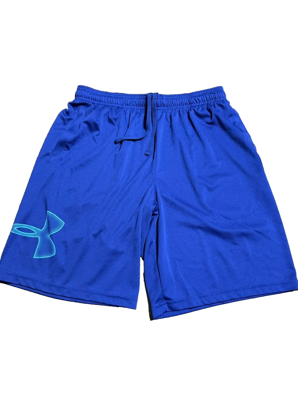 Under Armour Mens Large Loose Fit Athletic Purple Training Shorts Big Logo